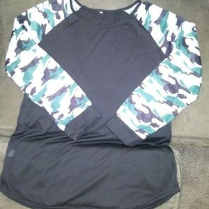 Womens 4XL Camo Baseball Sleeve T-shirt